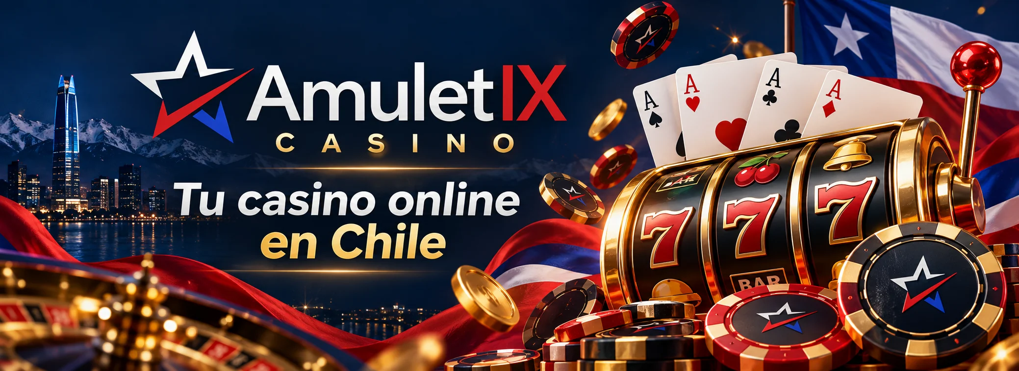 Logo de Amuletix Casino con la estrella roja y blanca sobre fondo azul marino